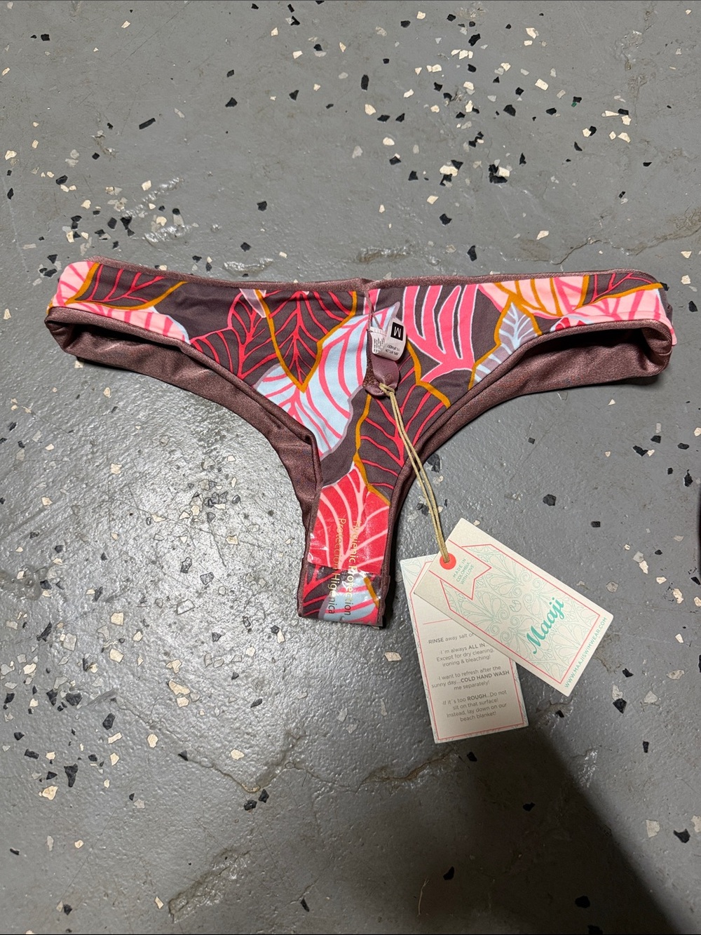 Maaji Pink & Brown Tropical Leaf Bikini Bottom